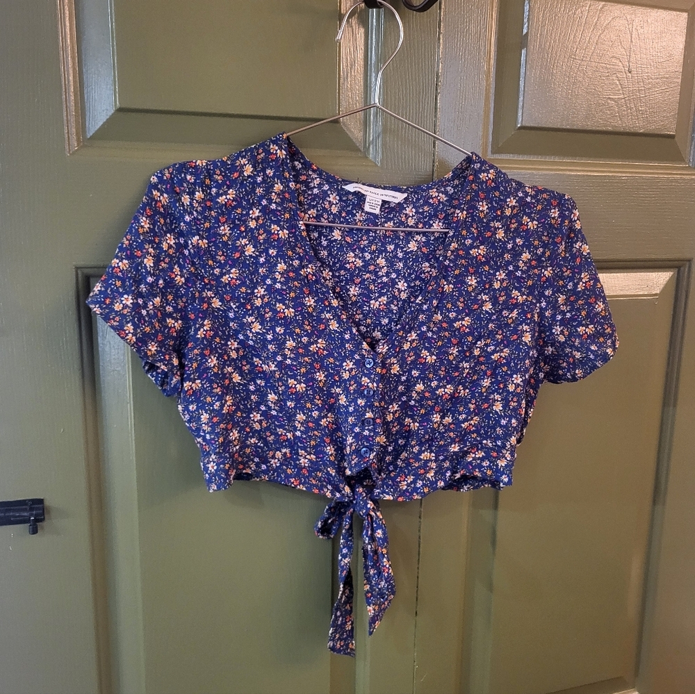 American Eagle Floral Tie Front Crop Top